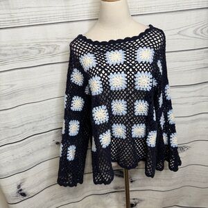 CHARLIE B Navy and Cream Crochet Sweater